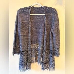 STYLE & CO. Open-Front Fringe Knit Cardigan Sweater - Navy